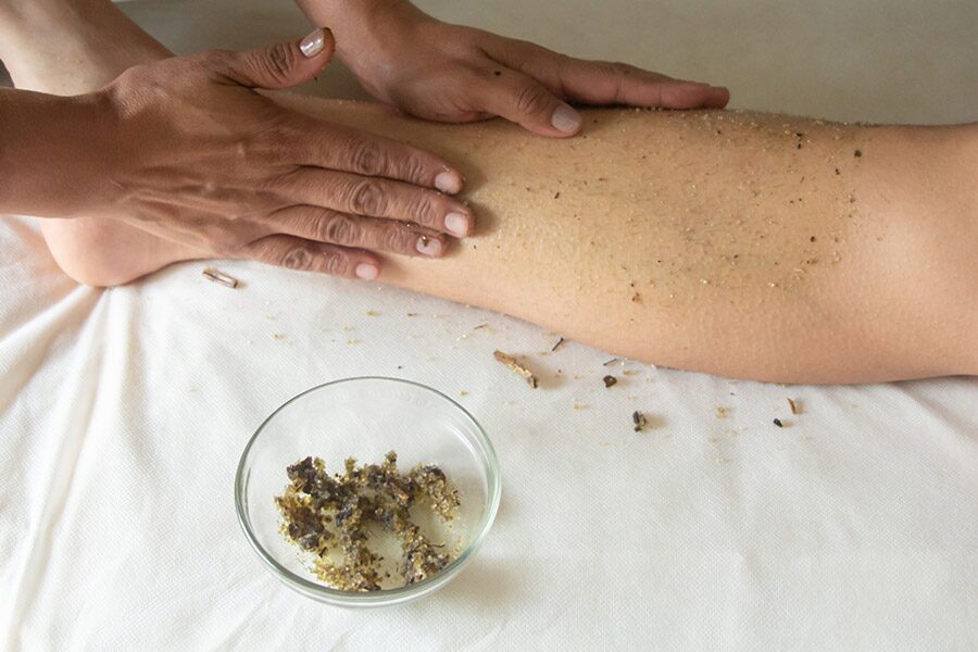 An herbal body scrub in a Paxio treatment room